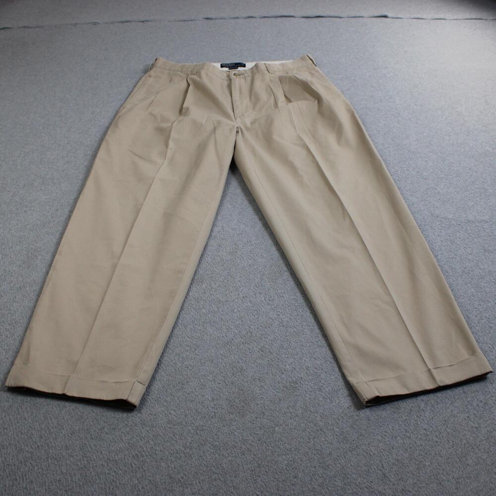 Polo Ralph Lauren Hammond Pants Men 35x30 Beige Pleated Chino Cuffed Heritage